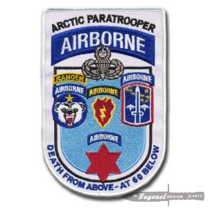 US Paratrooper - US Airborne - Arctic Paratrooper - Alaska Airborne - US Ranger - Highly Detailed 3 3/4" X 5 3/4" Merrowed Edged Patch with Wax Backing