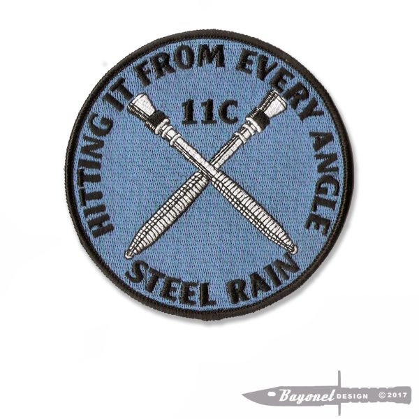 US Army Infantry  Mortarman (4 1/2") Steel Rain - Mortar Section - 11C - High Angle Hell - Ft Benning Georgia - Grunt - Harmony Church - Sand Hill - Iron On (Wax Backing)