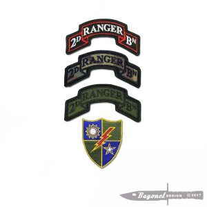 2nd Ranger BN Scroll grouping - 3 scrolls and a 75th unit insignia - Hook & Loop