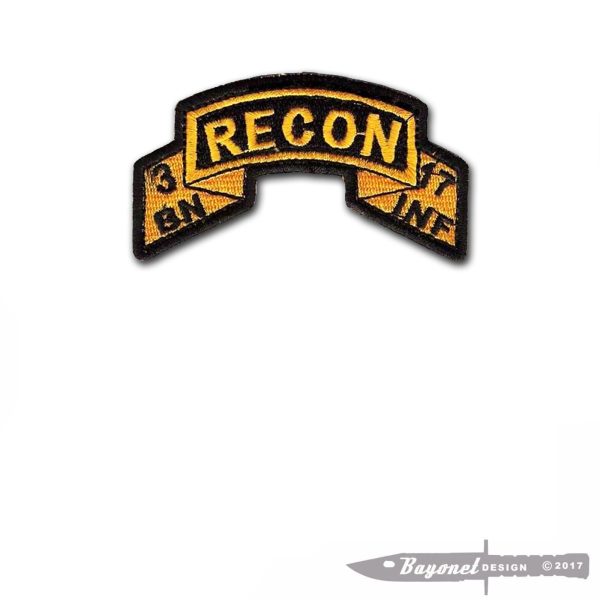 3-17 Infantry Recon Platoon Scroll - Scout Platoon Tab - Army Ranger Scroll Tab Style - 7th Infantry Division 3" X 1 1/2" Wax Backed