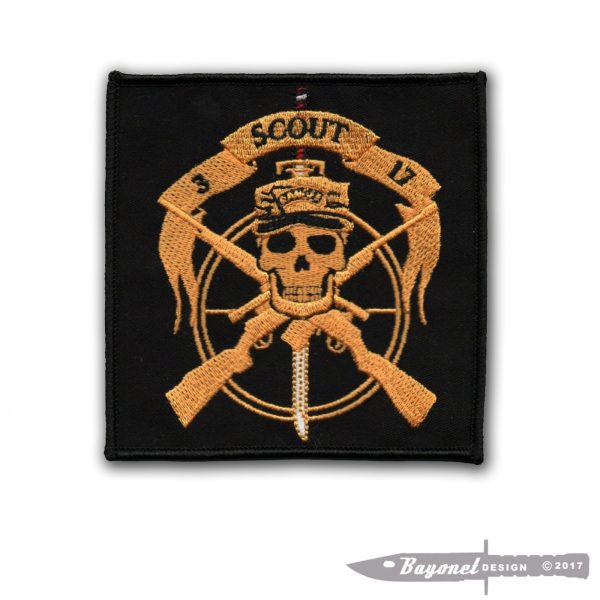 3-17 Infantry Recon Platoon Embroidered Patch with Wax Backing / Old Scout Platoon PT-Shirt Design - 7th Infantry Division (Light) Fort Ord, California