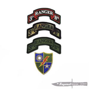 3rd Ranger BN Scroll grouping - 3 scrolls and a 75th unit insignia - Hook & Loop