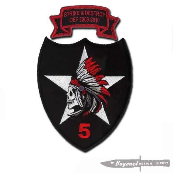 5-2 Infantry (5th Stryker Brigade) Embroidered 2nd ID Patch and STRIKE & DESTROY Scroll - OEF 2009-2010