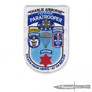 Charlie Airborne Embroidered Patch - 3 3/4" X 5 3/4" Patch with a wax backing - Arctic Paratrooper - "DEATH FROM ABOVE - AT 60 BELOW"