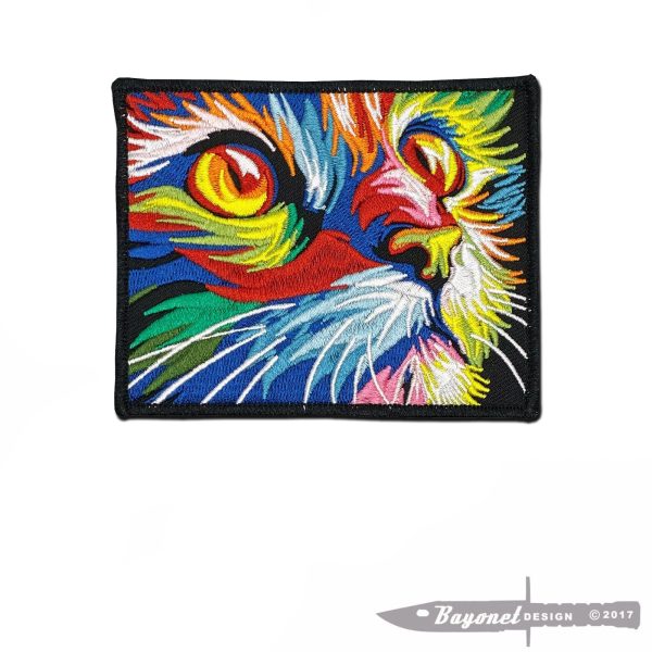 Color Cat Gaze Patch - 4" X 3 1/4" Merrowed Edge, Wax Backing (Iron-on - sew on) Kittens - Kitty Cat - Meow Meow