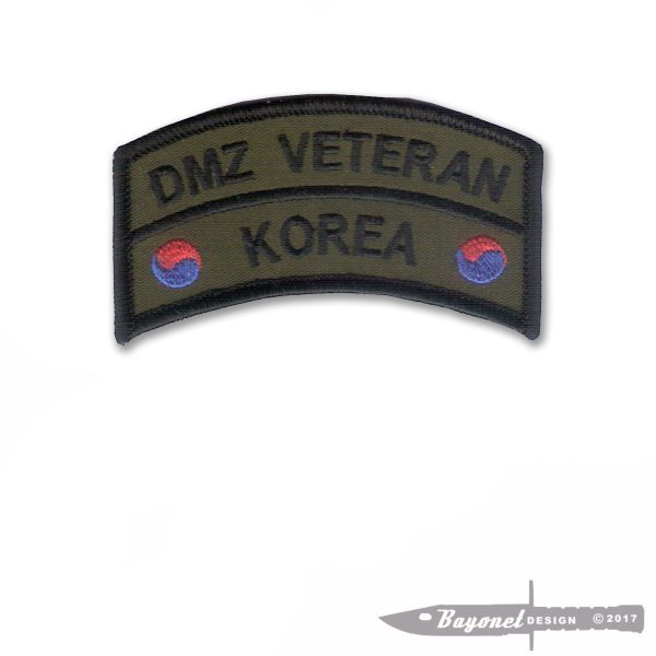 DMZ Olive Drab Tab - Republic of Korea Embroidered Tab - DMZ - Korean DMZ - 38th Parallel - 3 1/2" X 2" with a Wax Backing