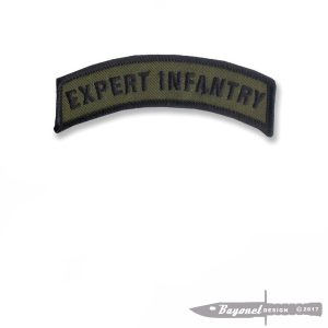US Army Expert Infantry Tab (3 1/2" X 1") OLIVE DRAB EIB - 11B and 11C - Ft Benning Georgia - Grunt - Harmony Church - Sand Hill - Hook & Loop (Velcro)