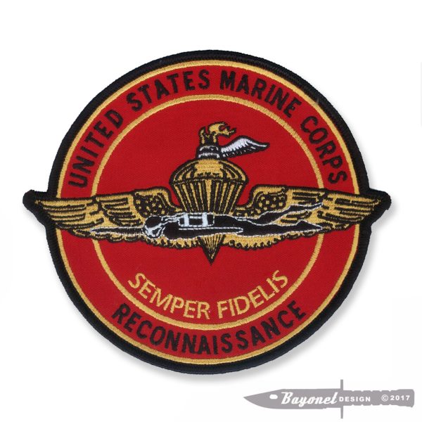 Marine Reconnaissance Embroidered Patch (MARSOC) - 5" X 5 1/2" with wax backing - USMC Recon -Camp Pendleton - OEF - OIF