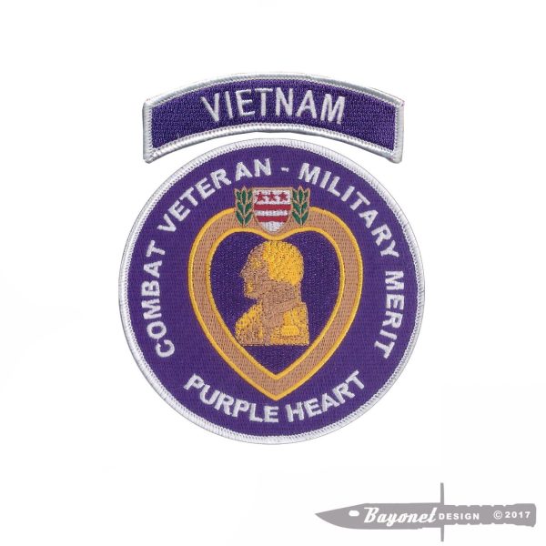 Purple Heart Embroidered Patch with Vietnam Tab - Military Merit - 4 1/2" Diameter Circular Patch with Tab - Wax Backing (Iron On)