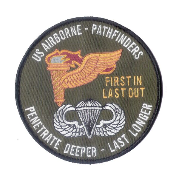 US Pathfinder Patch - US Paratrooper - Airborne - First In, Last Out - Wax Backing (4 5/8" Diameter)