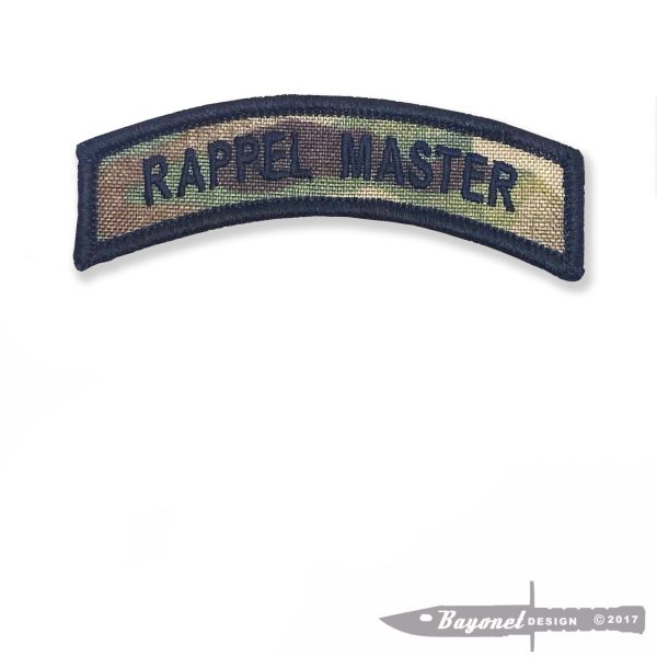 Rappel Master Tab - MULTI-CAM  - VELCRO Back  - 3 1/2" X 1"  Embroidered Tab with Hook & Loop Backing - Air Assault - Ranger - 101st Airborne Division