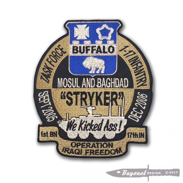 1-17 Infantry Regiment - Operation Iraqi Freedom "We Kicked Ass" OIF Embroidered Patch (4 3/4" X 4 1/2") - Wax Backing - Mosul and Baghdad 2005-2006