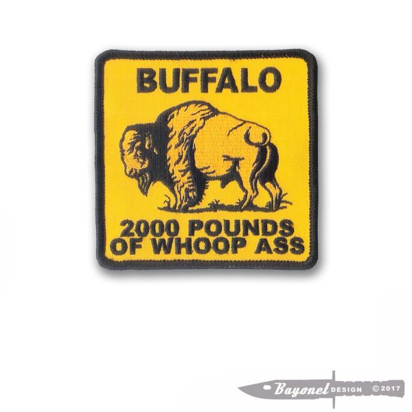 Whoop Ass Buffalo Embroidered Patch - 17th Infantry Regiment Patch - Wax Backed, Merrowed Edge - 3" X 3" - American Buffalo - Colorado